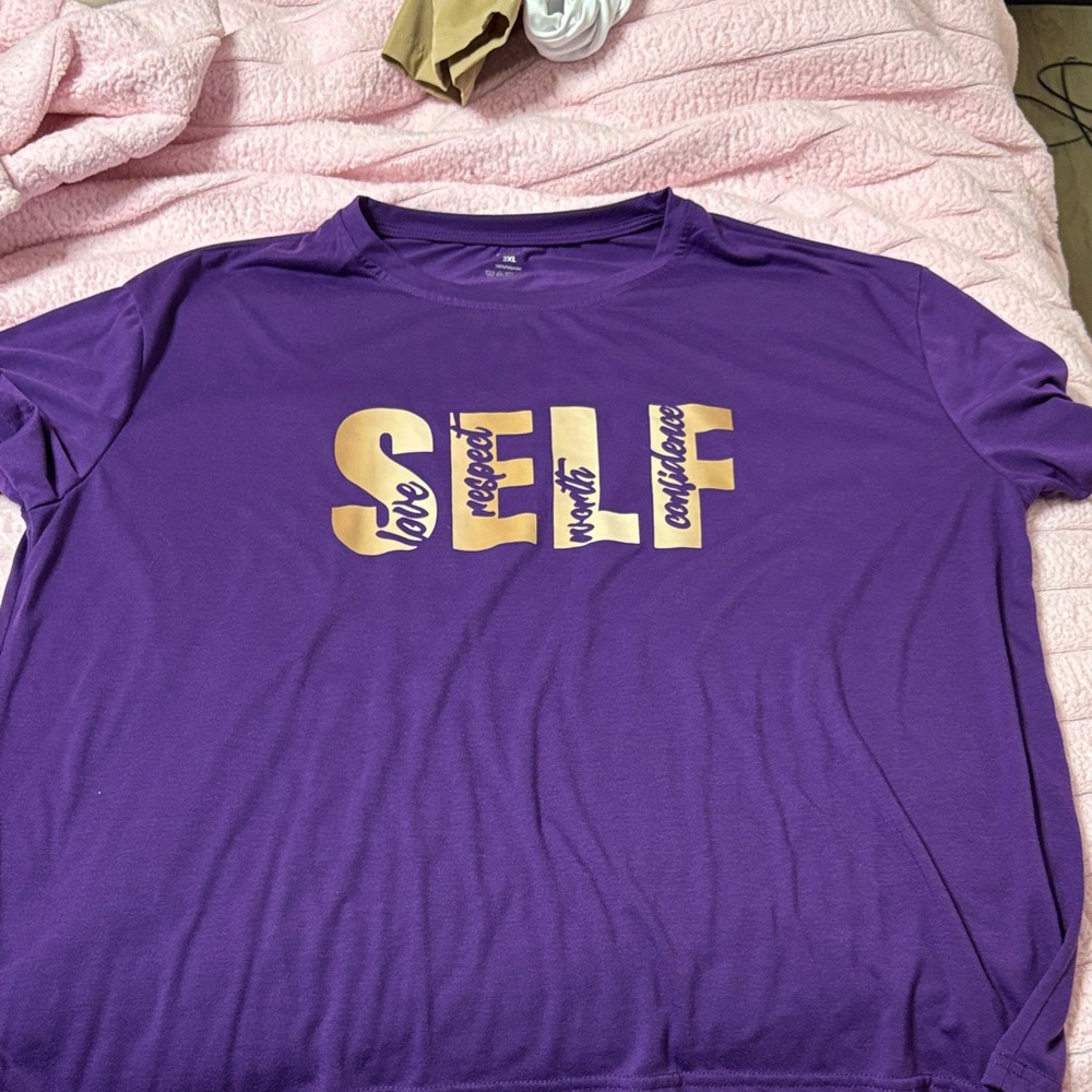 SHEIN Purple Tee with Gold Lettering